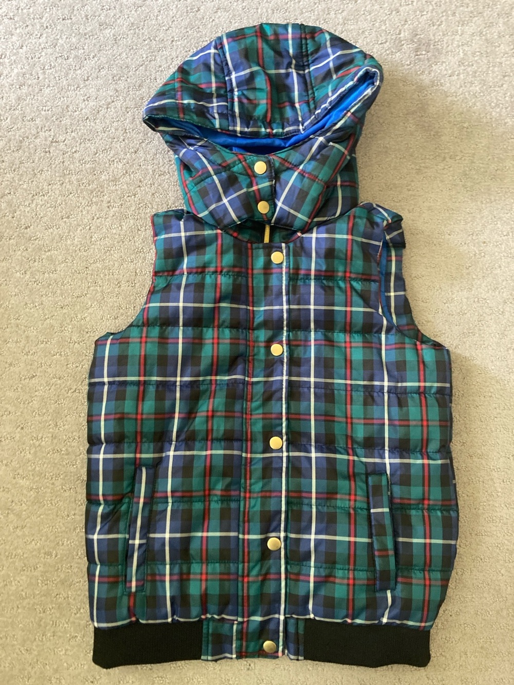 Peyton & Parker plaid hooded puffer vest, L/14.